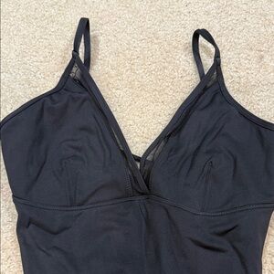 Classic Black V-Neck One-Piece Swimsuit with Mesh Trim